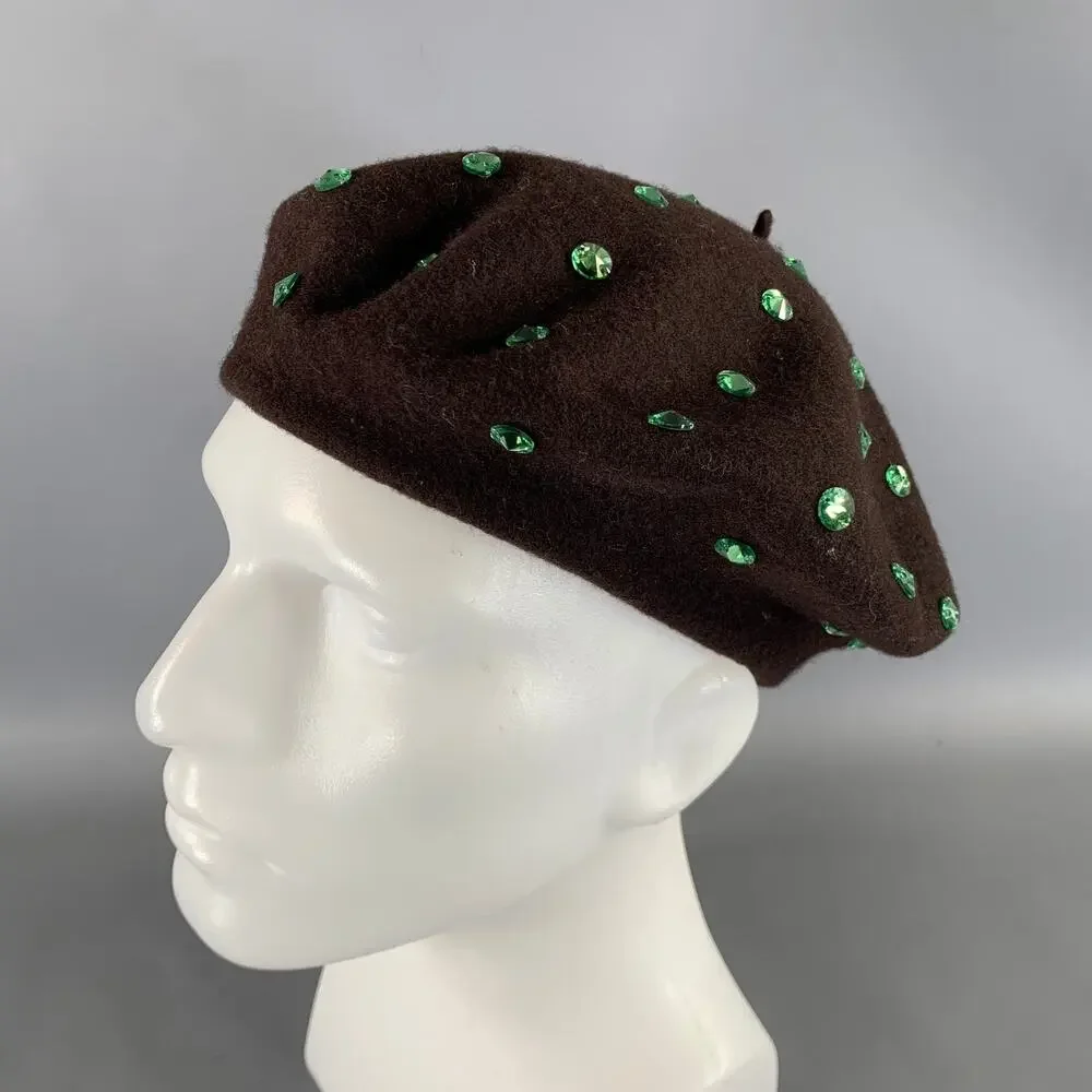 DOLCE & GABBANA Brown Green Crystaled Wool Hats